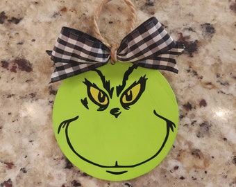 Beautiful wooden Grinch inspired Christmas ornament