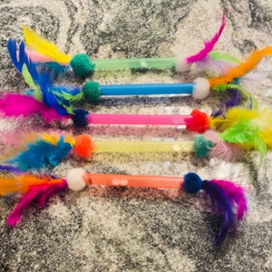 Huge Crazy Rattle Tubes Feather Pom Pom Enrichment Cat toys pack of  5