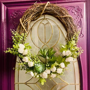 Beautiful Huge 18 inch Succulent white Flower Grapevine Spring Wreath