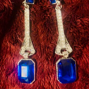Heidi Daus Stunning blue clear art deco rhinestone dangle earrings
