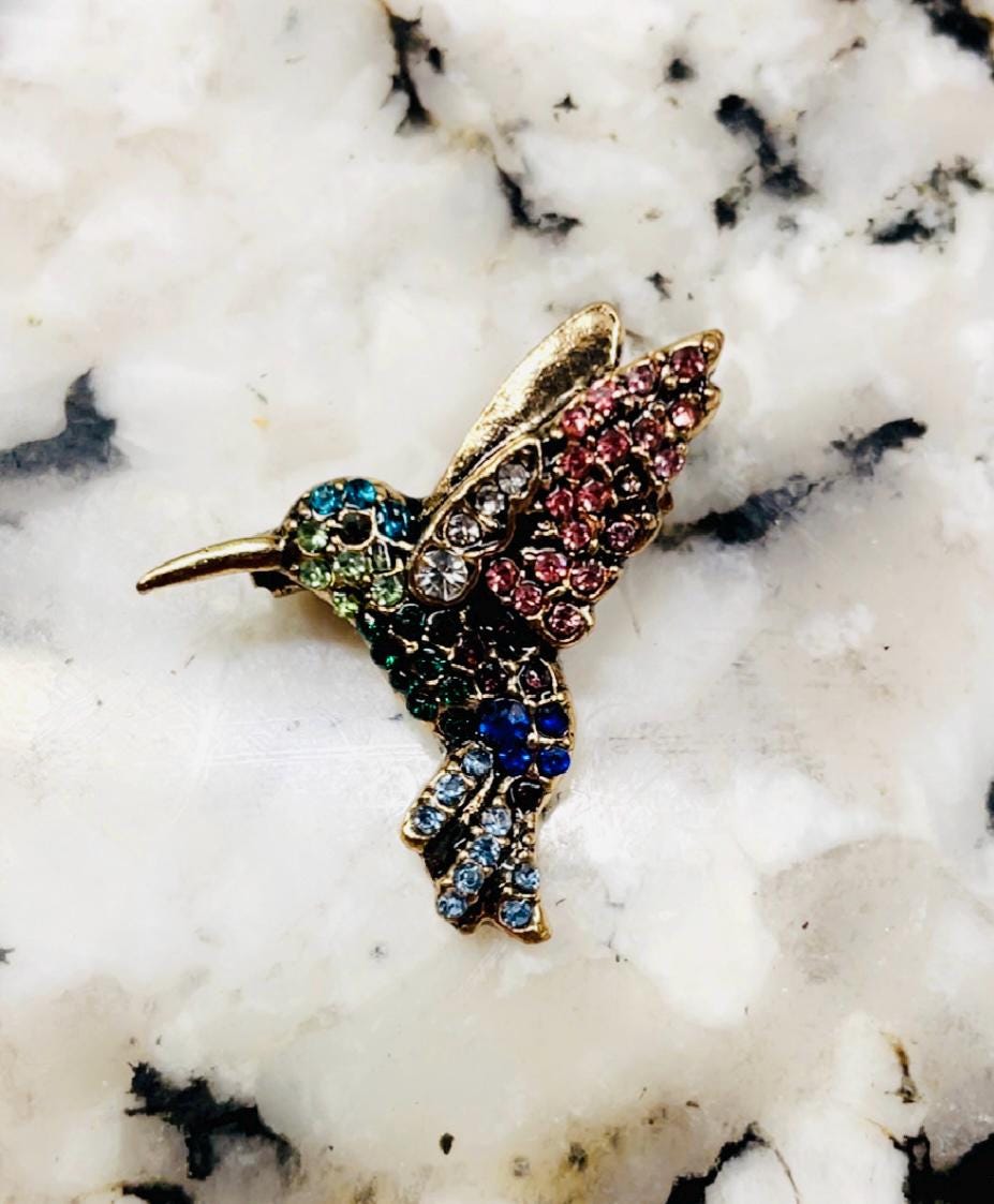 Cute Little Heidi Daus Multi Colored Hummingbird brooch