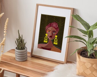 Girl with Flower Crown Poster | Modern Art Print | Floral Wall Art | Bright Floral Art | Wall Art Print | Frida Floral Crown