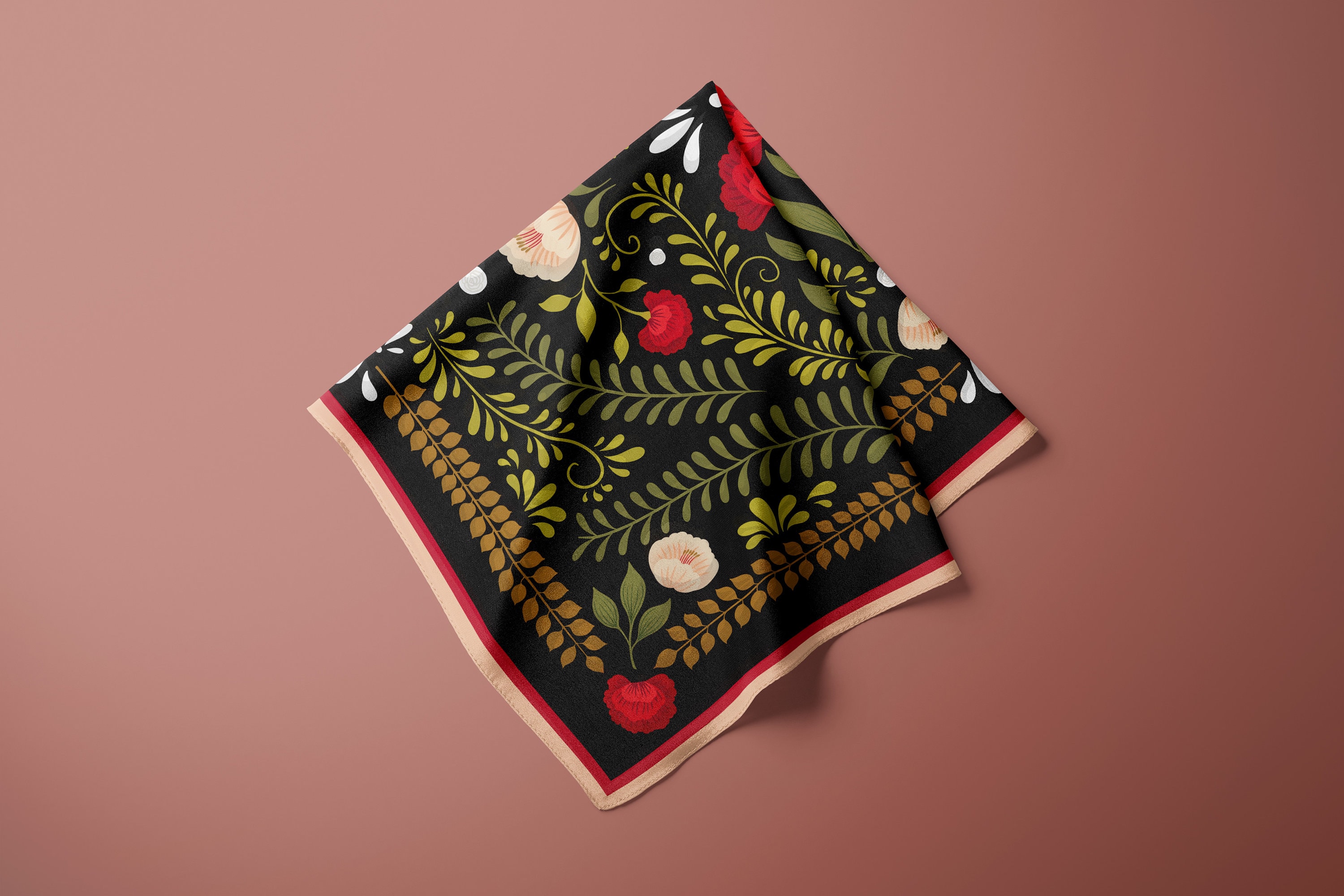Floral Square Scarf, 100% Silk Head Scarf, Neckerchief Floral Scarf, Silk Hair Wrap