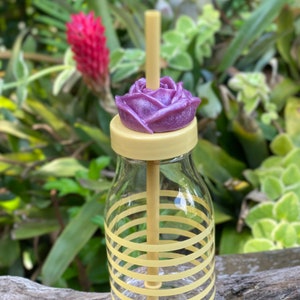 Metallic Purple Rose Straw Topper
