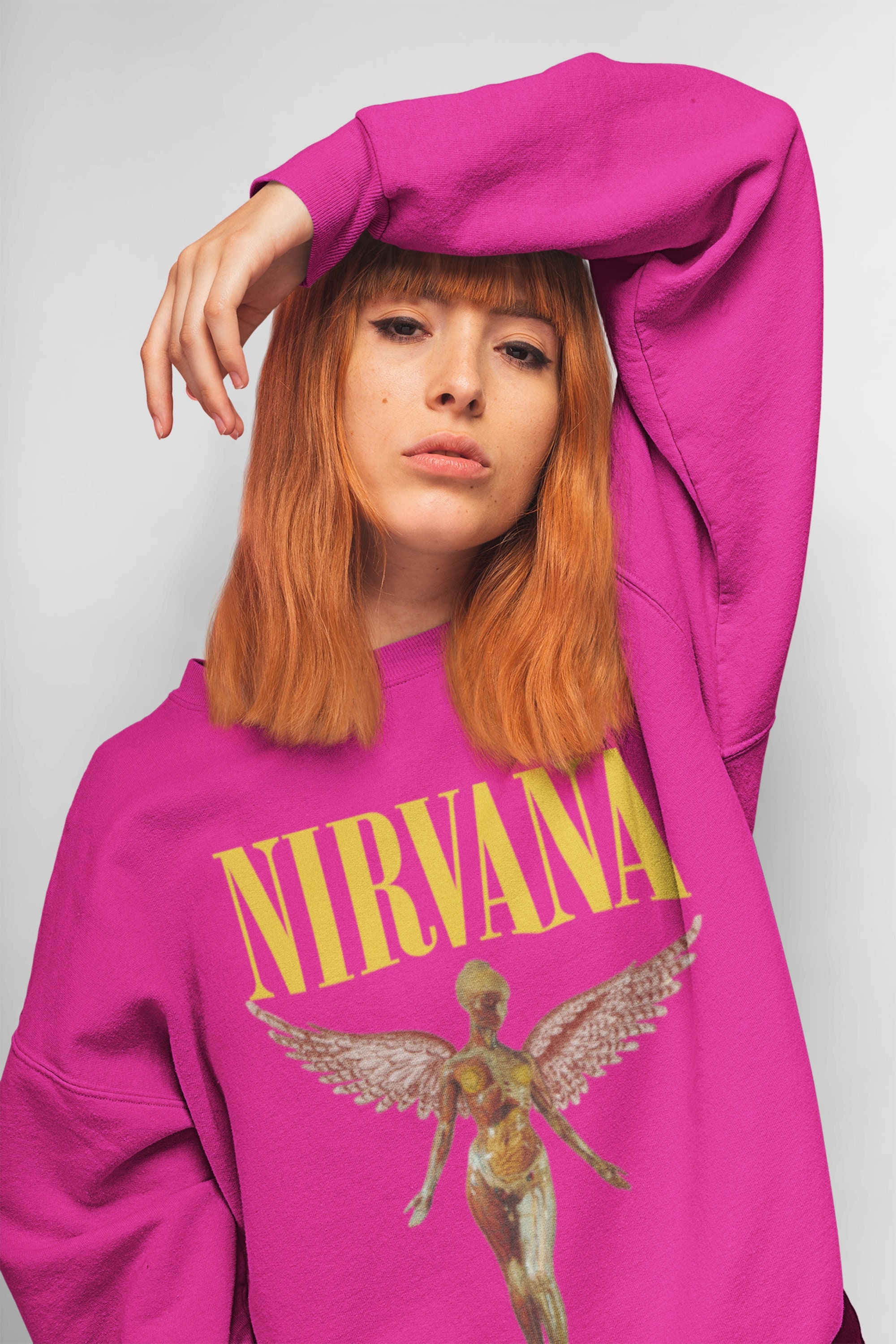 In Utero Hot Pink Sweatshirt Hot Pink Angel Sweatshirt - Etsy
