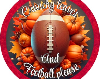 Football and pumpkin wreath sign, fall shelf decor, thanksgiving door decor, festive sports sign, round aluminum wreath sign for autumn