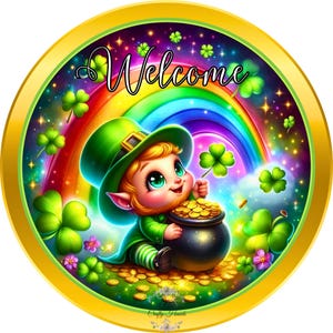 Saint Patrick’s Day wreath sign, leprechaun wall art, Irish welcome sign, spring porch decor, festive holiday door decor, wreath attachment