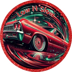 Classic Red Lowrider Aluminum Sign-Low n Slow Vintage Car Wall Decor, lowrider car sign, retro car shelf decor, classic car garage decor
