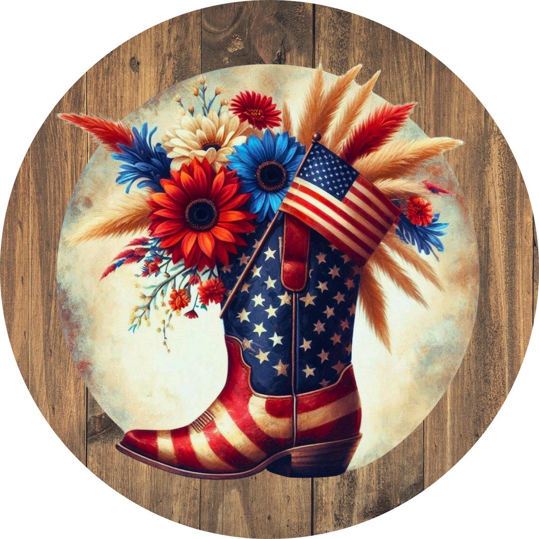 Patriotic Cowboy Boots Sign, USA Flag Western Decor, Boho Wall Art ...