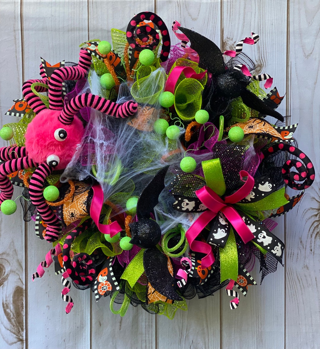 Halloween Wreath for Door, Large Spider Wreath, Ghost and Bats Door