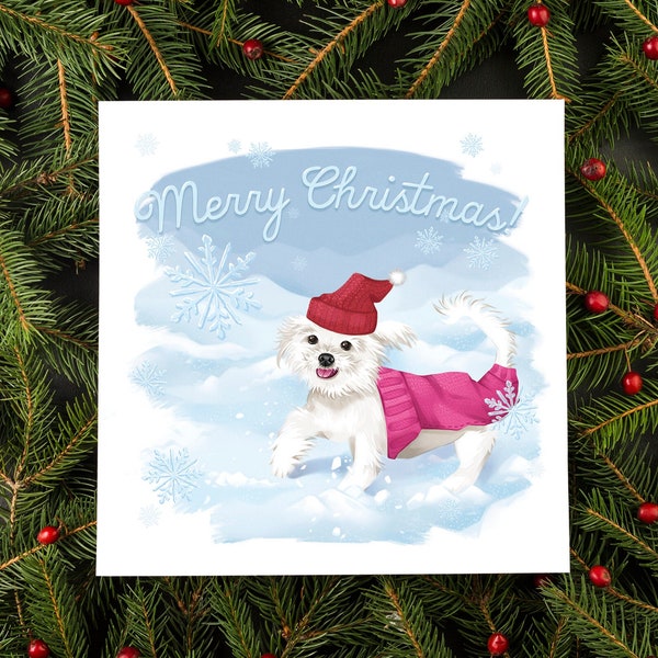 Cute Dog Christmas card, Snowy Christmas card, Cute Christmas card, Illustrated Greeting Card, Dog Christmas card, Quality card, Kyi-Leo