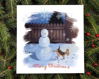 Snowman Christmas card, Cute Dog Christmas card, Funny Christmas Card, Cute Christmas card, Illustrated Greetings card, Dog card, Yorkie