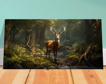 アンティーク油絵：鹿と子鹿の狩猟風景 - Etsy 日本