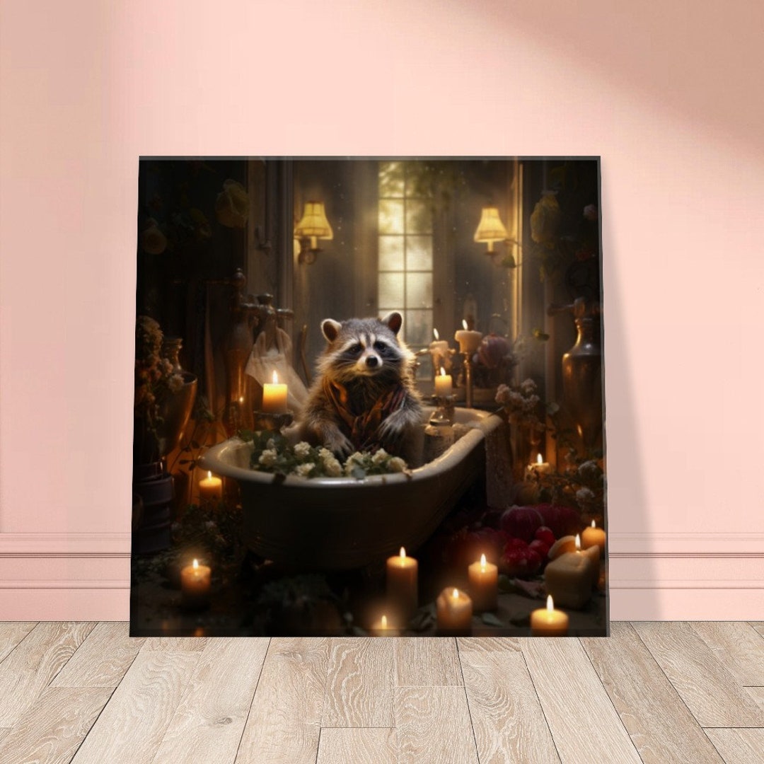 Raccoon in the Bathtub Canvas Funny Bathroom Animal Wall Art - Etsy