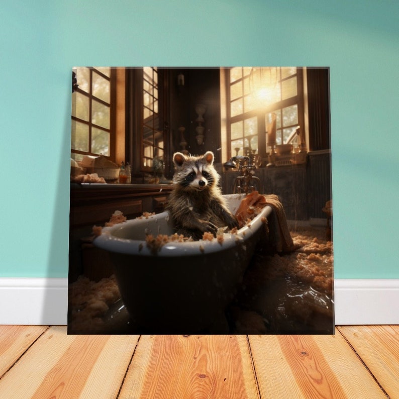 Raccoon in the Bathtub Canvas- Funny Bathroom Animal Wall Art, Raccoon ...