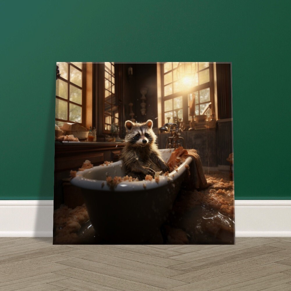 Raccoon in the Bathtub Canvas- Funny Bathroom Animal Wall Art, Raccoon ...
