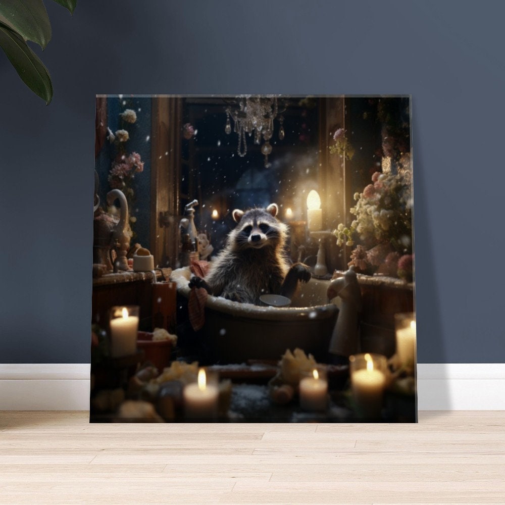 Raccoon in the Bathtub Canvas- Funny Bathroom Animal Wall Art, Raccoon ...