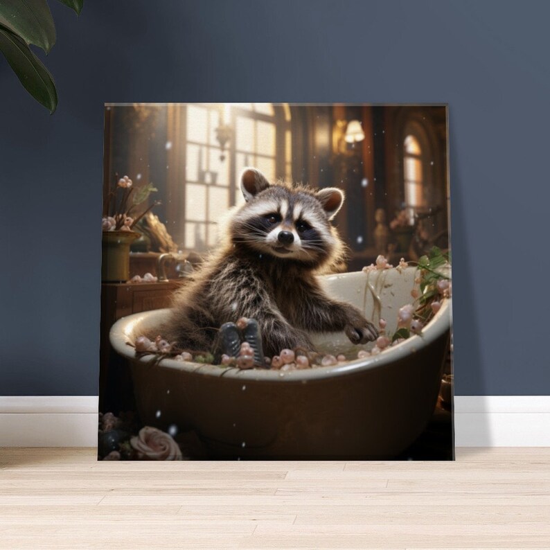 Raccoon in the Bathtub Canvas- Funny Bathroom Animal Wall Art, Raccoon ...