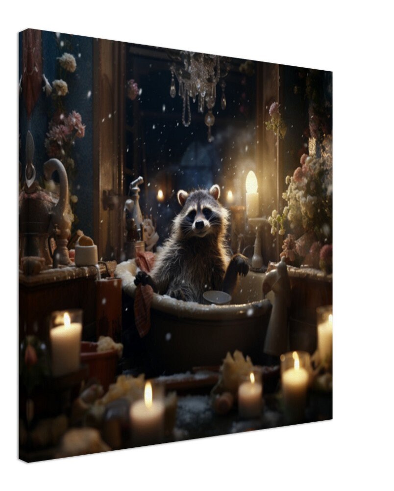 Raccoon in the Bathtub Canvas- Funny Bathroom Animal Wall Art, Raccoon ...