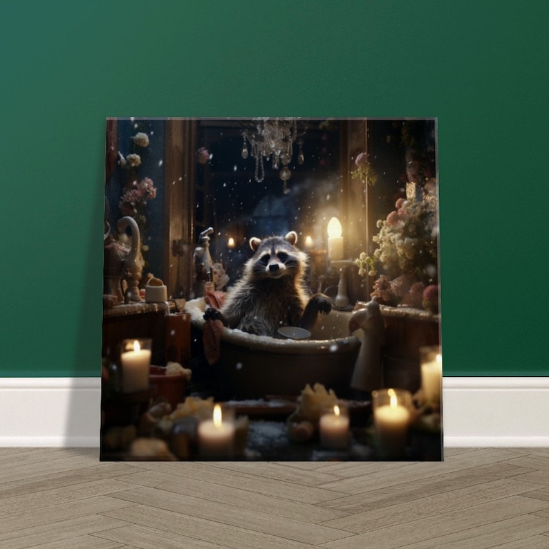 Raccoon in the Bathtub Canvas- Funny Bathroom Animal Wall Art, Raccoon ...