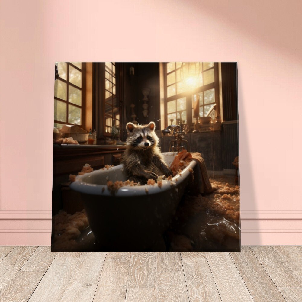 Raccoon in the Bathtub Canvas Funny Bathroom Animal Wall Art, Raccoon ...
