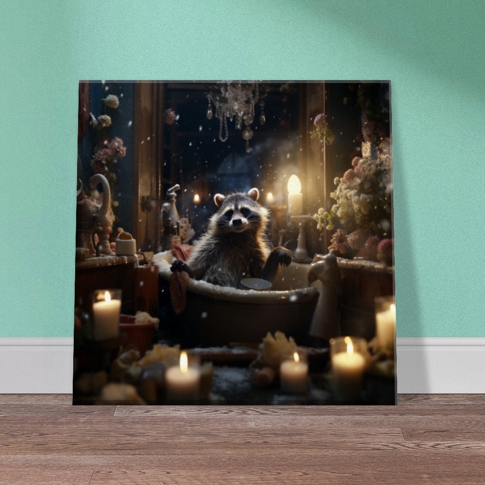 Raccoon in the Bathtub Canvas- Funny Bathroom Animal Wall Art, Raccoon ...