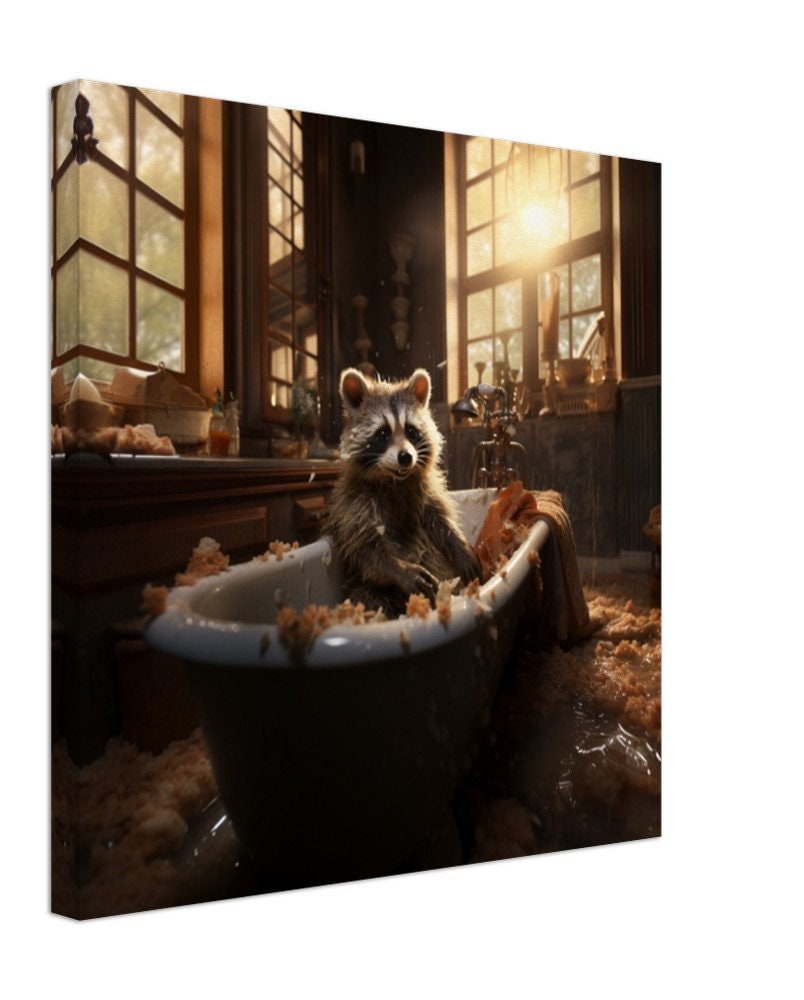 Raccoon in the Bathtub Canvas- Funny Bathroom Animal Wall Art, Raccoon ...