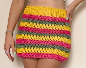 Crochet Stripped Mini Skirt PATTERN