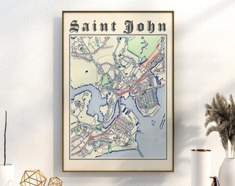 Saint John Antique City Map | Classic Canada Poster | New Brunswick Matte Paper Giclée-printed | Home Décor Wall Art | Cartography