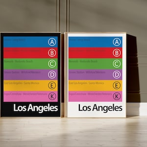 Affiche du métro de Los Angeles, impression d'art mural ligne du métro de LA et impression de carte, oeuvre d'art unique du métro de Los Angeles pour la décoration intérieure, affiche du métro de LA