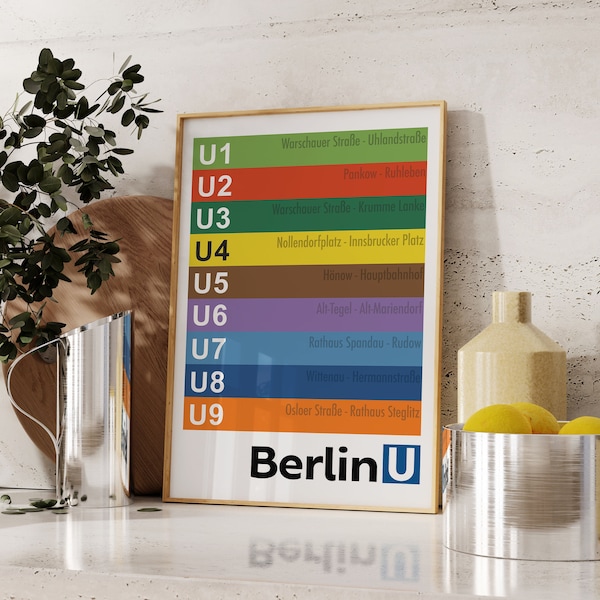 Cartel del mapa del U-Bahn de Berlín Tránsito rápido de Berlín Alemania Regalo para él Impresión de arte del metro BVG Metro Railway Papel mate