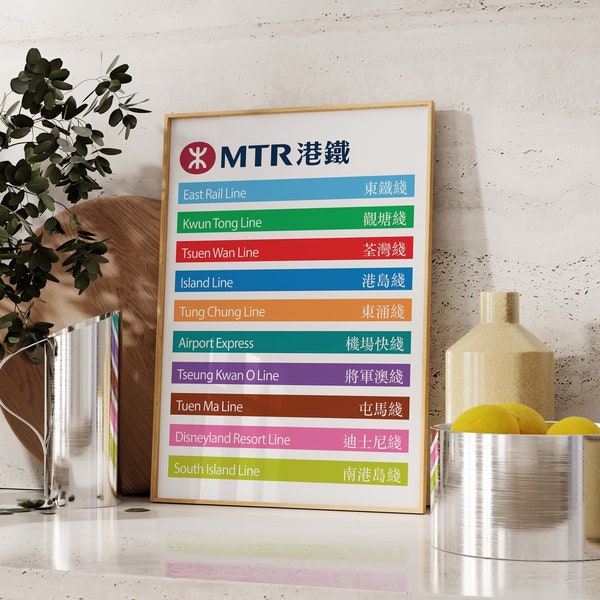 Minimal Hong Kong Metro Print of Hong Kong MTR Map Poster 香港地鐵 Hong Kong Wall Art of MTR Gift of Hong Kong HK Poster