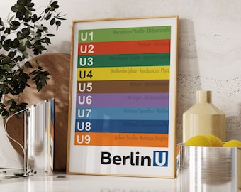 Berlin U-Bahn Map Poster Berlin Rapid Transit Germany Gift for Him Subway Art Print BVG Metro Railway Matte Paper