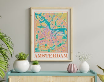 Watercolor Amsterdam Map Poster of Amsterdam Wall Art of Holland Map of Amsterdam Print of Amsterdam Gift of Amsterdam City Painting