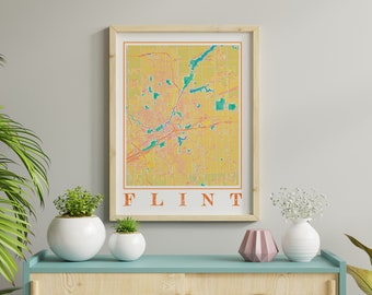 Watercolor Flint Map Poster of Flint Michigan Map of Flint Wall Art of Flint Gift of Flint MI Map Prints of Flint Michigan