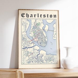 Klassische Charleston Karte Poster von Charleston South Carolina Druck von Charleston SC Karte von Charleston Klassische Wandkunst von Charleston Wandkunst