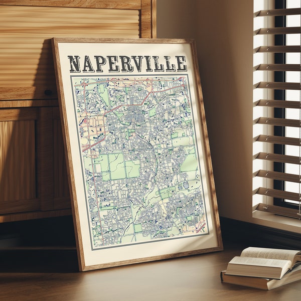 Antique Naperville Illinois Map Poster of Naperville Vintage Home Décor of Naperville Print of Naperville Wall Art of Naperville Gift