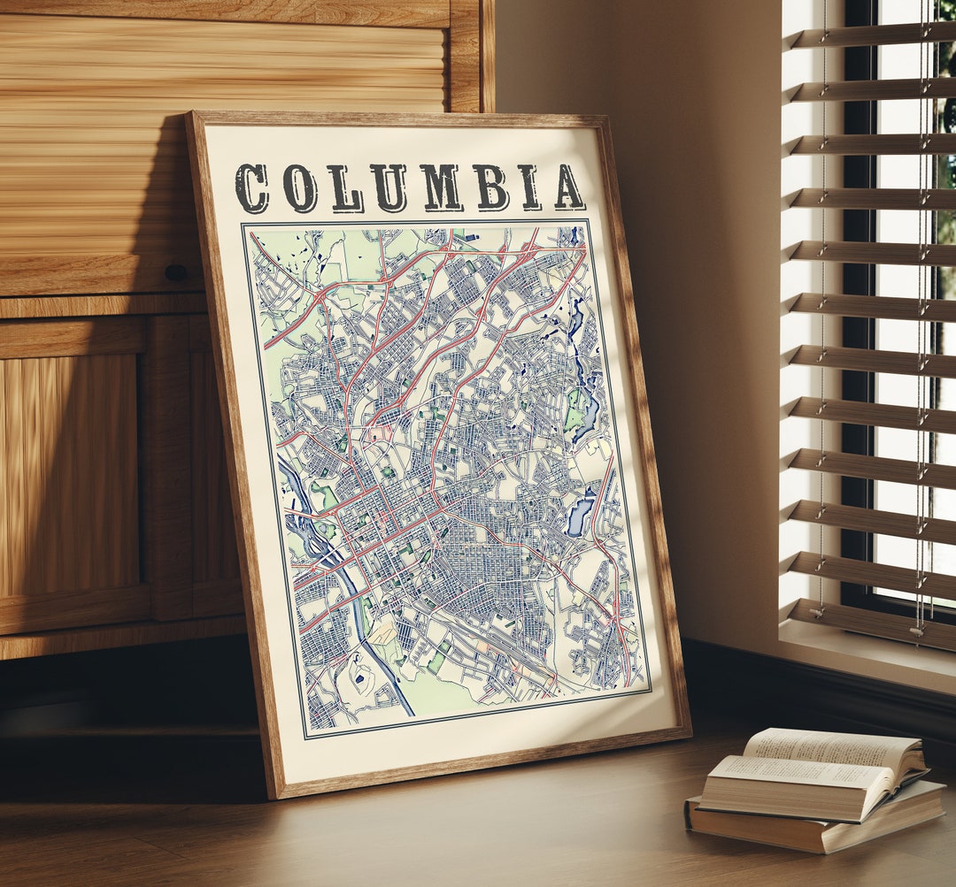 Antique columbia south carolina map poster of columbia south carolina