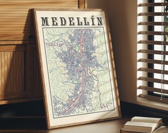 Antique Medellin Map Poster of Medellin Colombia Classic Map of Medellin Print of Medellin Wall Art of Medellin Gift