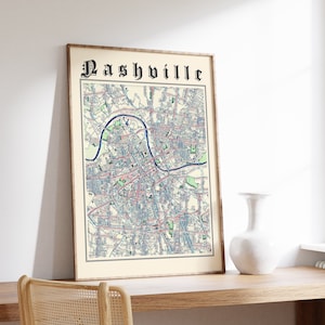 Nashville Map Print, Classic Map of Nashville, Nashville Poster, Nashville Tennessee, Nashville Wall Art, US City Map