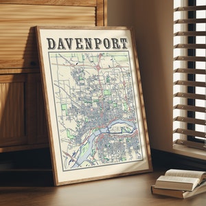 Antique Davenport Iowa Map Poster of Davenport Wall Art of Davenport IA Print of Davenport Wall Art of Davenport Gift