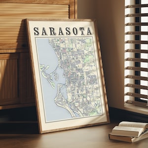 Antique Sarasota Map Poster of Sarasota Florida Wall Art of Sarasota FL Print of Sarasota Wall Art of Sarasota Gift