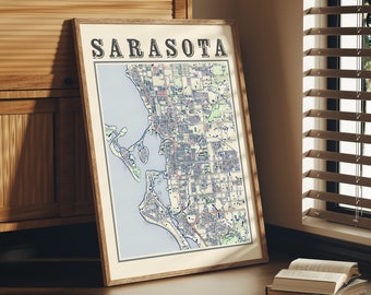 Antique Sarasota FL Map Poster: Florida City Art Print