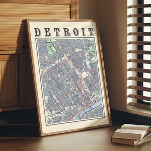 Antique Detroit Map Poster of Detroit Michigan Classic Map of Detroit Print of Detroit Wall Art of Detroit Gift