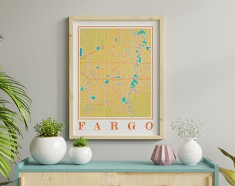 Watercolor Fargo Map Poster of Fargo North Dakota Map of Fargo Wall Art of Fargo Gift of Fargo ND Prints of Fargo North Dakota