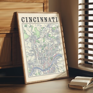 Antique Cincinnati Map Poster of Cincinnati Ohio Classic Map of Cincinnati Print of Cincinnati Wall Art of Cincinnati Gift