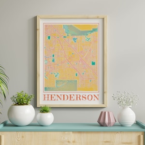 Aquarel Henderson kaart poster van Henderson Nevada kaart van Henderson kunst aan de muur van Henderson geschenk van Henderson City schilderij