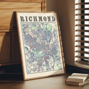 Antique Richmond Map Poster of Richmond Virginia Classic Map of Richmond Print of Richmond Wall Art of Richmond Gift