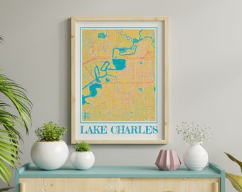 Watercolor Lake Charles Map Poster of Lake Charles Louisiana Map of Lake Charles Wall Art of Lake Charles Gift of Lake Charles LA Map Prints