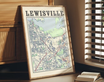 Antique Lewisville Map Poster of Lewisville Texas Wall Art of Lewisville TX Print of Lewisville Wall Art of Lewisville Gift